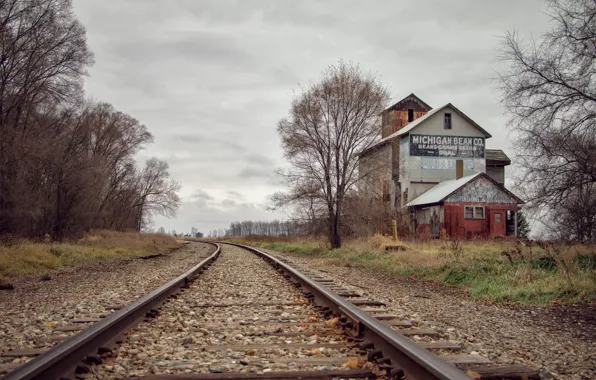 Picture railway, countryside, cloudy, railroad, Michigan Bean Co.