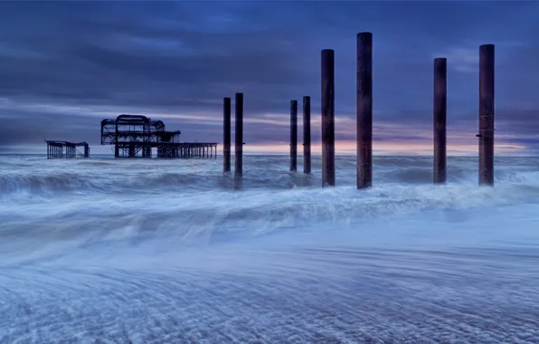 Picture sea, England, the evening, tide, Brighton