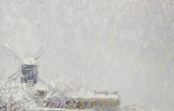 Picture winter, oil, mill, canvas, Kees van Dongen, Moulin de La Galette under the snow, 1904-1905