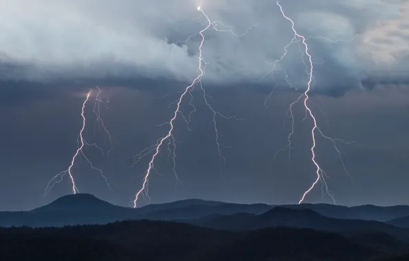 Picture storm, lightning, power, hills, cloudy, mother nature