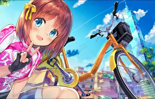 Picture girl, bike, anime, asian, manga, japanese, bishojo