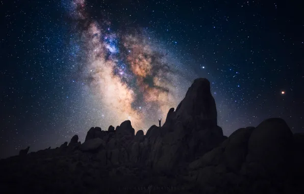 Picture the sky, stars, night, rocks, people, the milky way