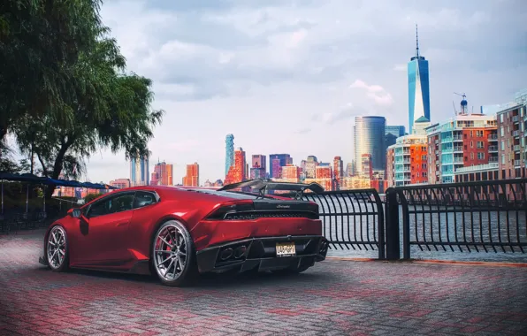 Picture Lamborghini, light, red, New York, New Jersey, Huracan
