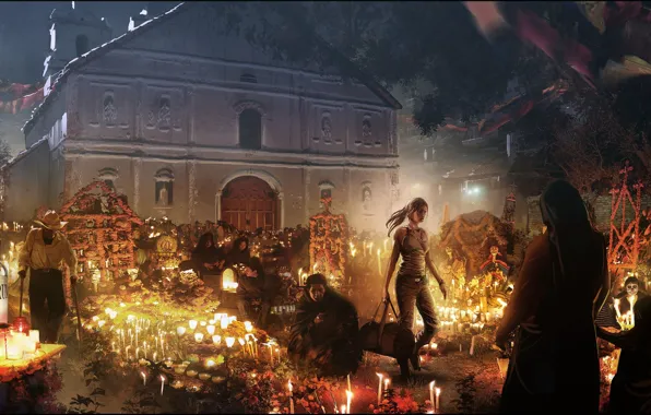 Picture girl, night, people, the building, Shadow of the Tomb Raider