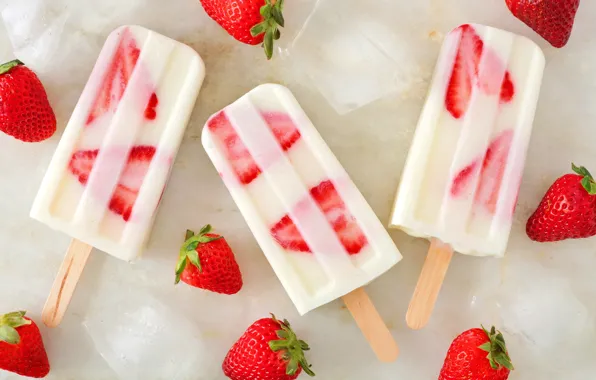 Picture strawberry, ice cream, dessert, strawberry, ice cream, ice cubes