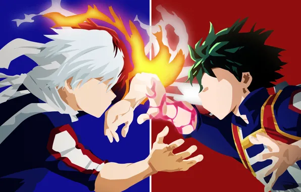 Picture green, fire, red, flame, ice, blue, anime, power, boy, hero, manga, yuusha, spark, super hero, …
