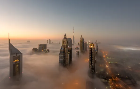 Picture the sky, lights, fog, Dubai, UAE