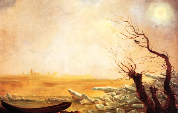 Picture the sun, Carl Gustav Carus, Romanticism, German school of painting, Boat in ice floating ice