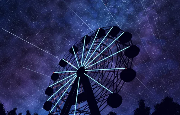 Picture the sky, night, Ferris wheel, by Tosaka