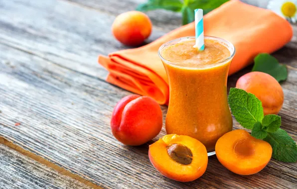 Picture glass, food, juice, tube, drink, mint, fresh, apricots