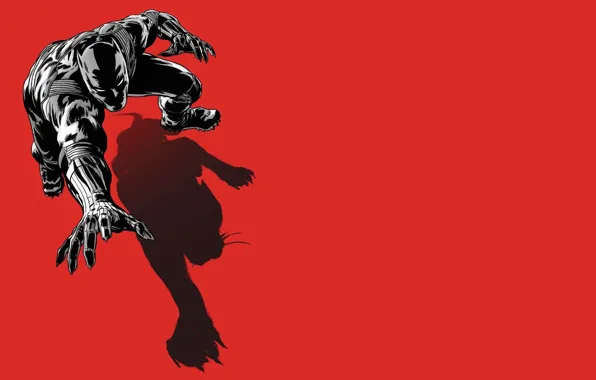 Picture shadow, art, costume, red background, art, Marvel, comic, symbolism, Black Panther, black Panther