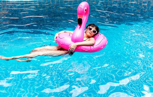 Picture water, girl, stay, pool, glasses, Flamingo