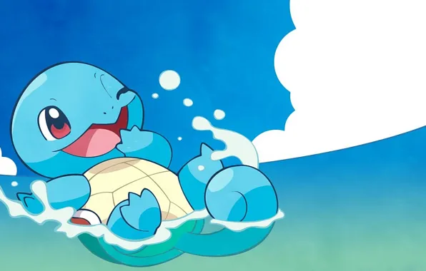Picture the sky, water, clouds, blue, water, smile, water, cloud, smiling, pokemon, pokemon, Squirtle, Squirtle, gurgles