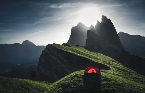 Picture light, mountains, tent