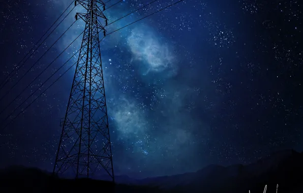 Picture the sky, night, power lines