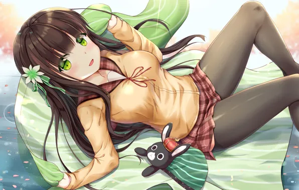 Picture happy, green eyes, anime, pretty, seifuku, japonese
