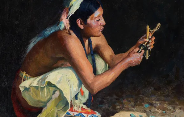 Picture Eanger Irving Couse, Taos, The Turquoise Bead Driller
