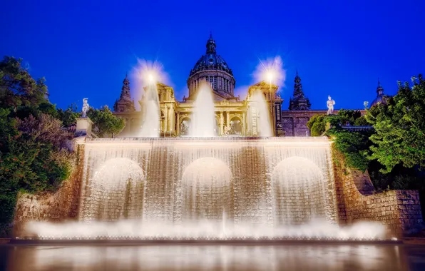 Picture backlight, fountain, Spain, Palace, Barcelona