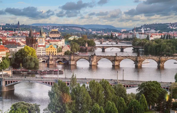 Picture bridge, the city, river, home, Prague, Czech Republic