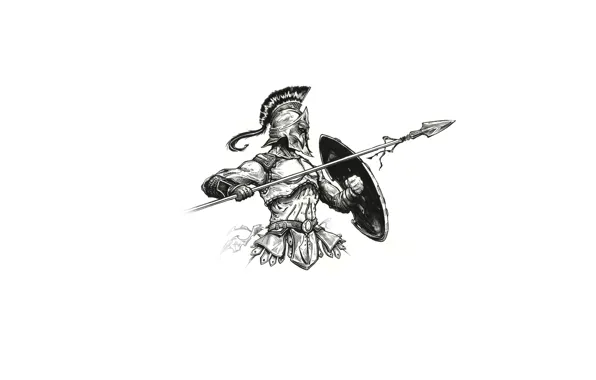 Picture helmet, spear, shield, Hoplite