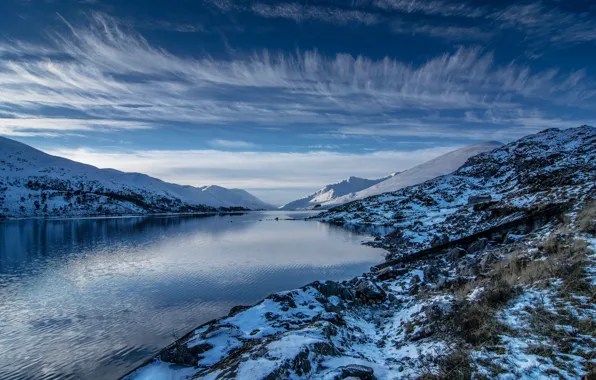 Picture clouds, mountains, lake, Scotland, Mullardoch
