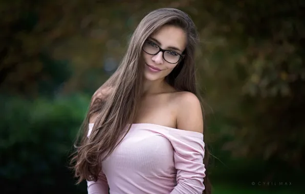Picture look, smile, background, model, portrait, makeup, glasses, hairstyle, brown hair, beauty, bokeh, Cyril Max, Pavlína