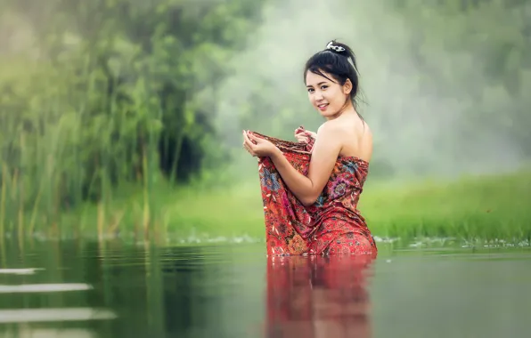 Picture Water, Girl, Asian, Bathing