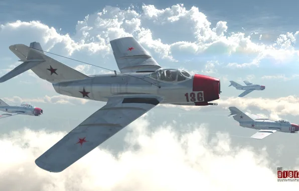 Picture the sky, clouds, aircraft, The MIG-15bis
