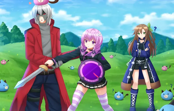 Picture girl, sword, anime, fight, ken, blade, cute, shield, vegetation, deredere, bishojo