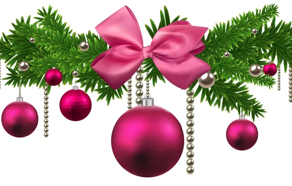 Picture balls, tree, New year, beads, decoration, pink, bow