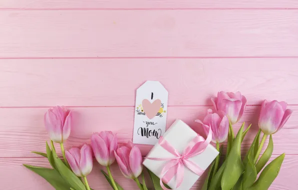 Picture holiday, gift, tape, tulips, box, wood, gift, Mother Day