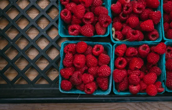 Picture berries, raspberry, food, harvest, box, a lot, containers, delicious, boxes