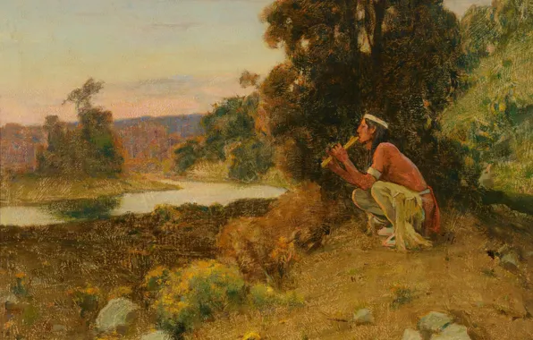 Picture the flute, Eanger Irving Couse, The Piper, Indian in nature