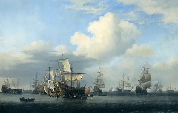 Picture oil, picture, canvas, Willem van de Velde the Younger, Captured Ships After A Four-Day Battle