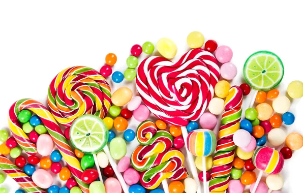 Picture candy, sweets, white background, lollipops, colorful, a lot