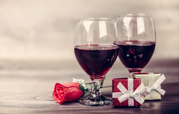 Picture gift, wine, glasses, red, love, romantic, valentine's day, gift, roses, red roses