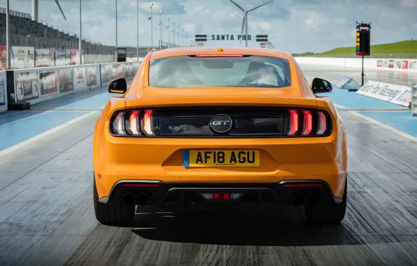 Picture orange, Ford, rear view, Fastback, 2018, Mustang GT