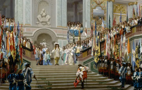 Picture interior, picture, history, genre, Jean-Leon Gerome, Reception of the Prince of condé by king Louis …