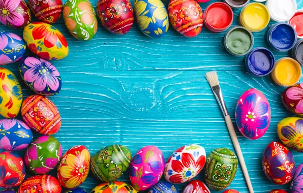 Picture paint, spring, colorful, Easter, wood, spring, Easter, eggs, decoration, Happy, the painted eggs
