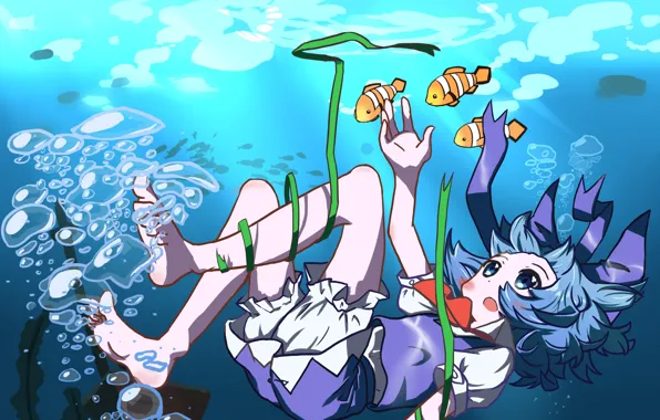 Picture water, fish, tape, girl, Touhou