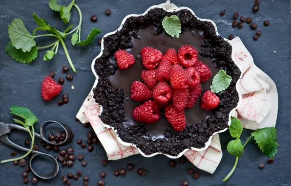 Picture raspberry, food, chocolate, pie, sweet