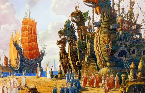 Picture clouds, birds, ships, paganism, Fleet Hyperborea to execute the order, Vsevolod Ivanov