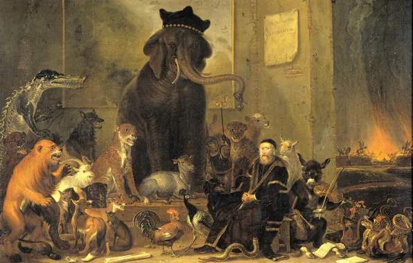 Picture oil, picture, canvas, Cornelis Saftleven, A satire on the Court