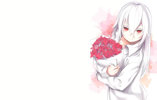 Picture roses, bouquet, anime, art, guy, albino anime guy