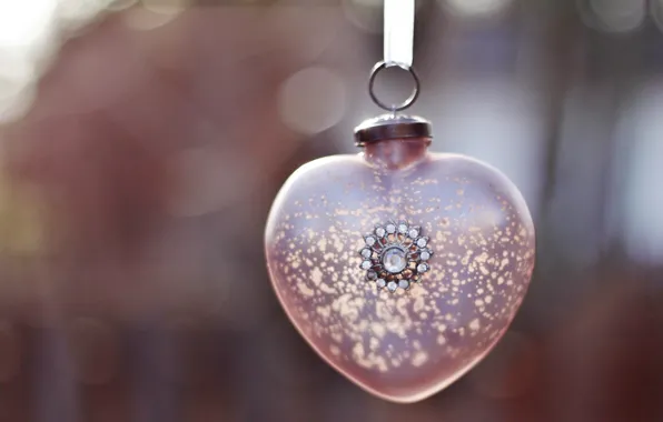 Picture macro, heart, bokeh, Christmas toy