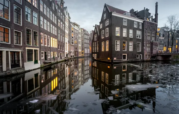 Picture water, the city, home, ice, Amsterdam, channel, Netherlands