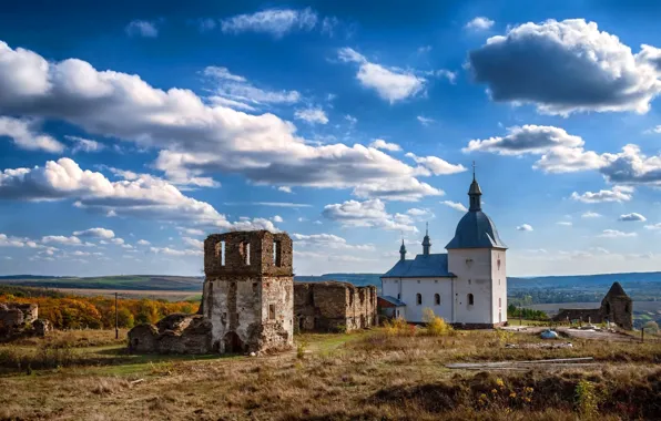 Picture forest, the sky, clouds, Ukraine, Podgorenskiy Basilian monastery, Terebovlia