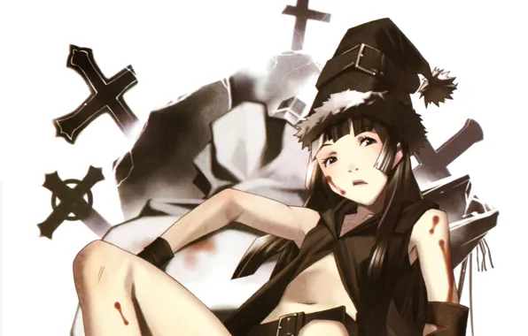 Picture crosses, blood, witch, art, wounds, witch, witch hat, black magic, Kouji Odata