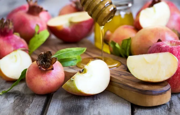 Picture apples, honey, slices, garnet