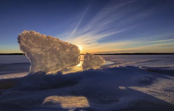 Picture winter, sunset, lake, ice, Finland, Finland, Yawl, Lake Karijärv The